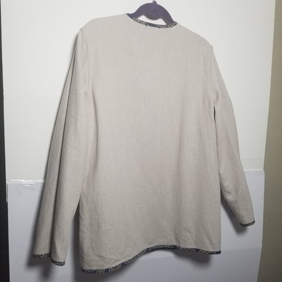 Women's Linen Blend Reversable Blue Stripe Artsy Coastal Blazer Sz M - Picture 7 of 7